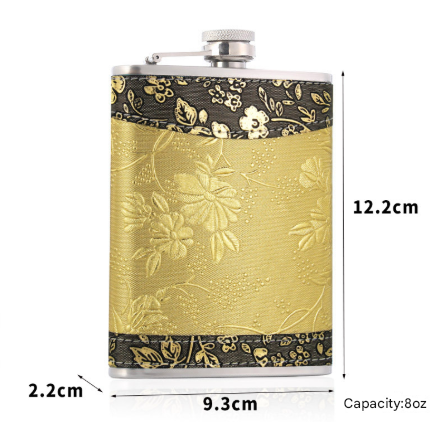 8oz Stainless Steel Hip Flask Gift Set with Elegant Floral Pattern and 2 Cups Plus Funnel for Outdoor Camping and Gifting