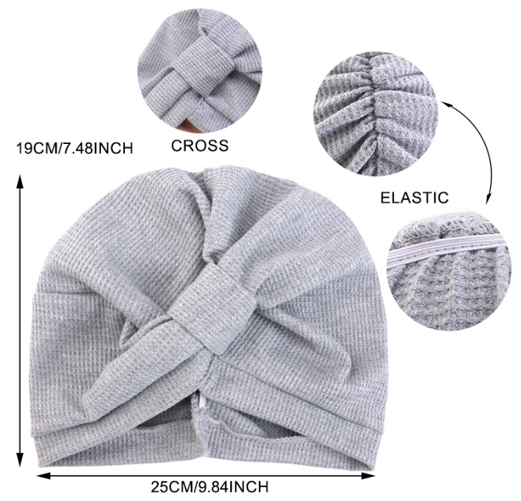 Grey 3 Pack Women's Cotton Waffle Knit Turban Headwrap - Thickened Indian Style Beanie Cap - One Size Fits All for Australian Daily Wear