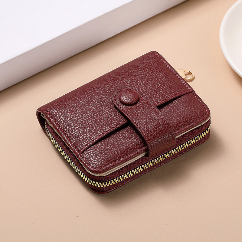 Red-brown Women's Short PU Leather Wallet 2 Pack - Fashion Lychee Grain Purse with Multi Card Slots and Zipper Coin Pocket - Compact Organiser for Daily Use