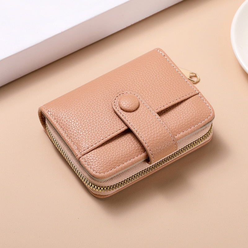Pink Women's Short PU Leather Wallet 2 Pack - Fashion Lychee Grain Purse with Multi Card Slots and Zipper Coin Pocket - Compact Organiser for Daily Use