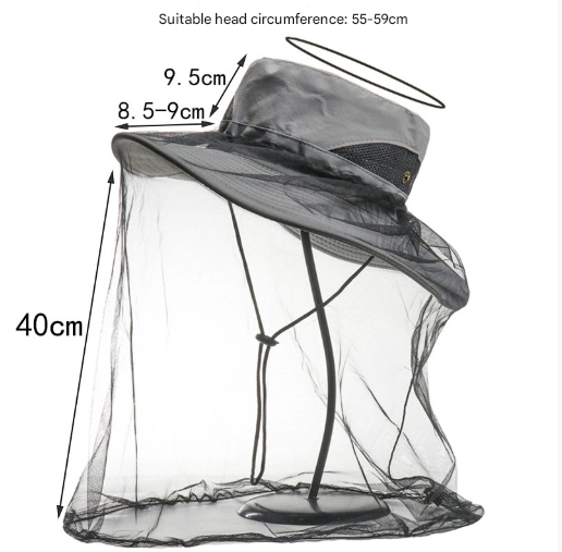 Green Outdoor Mosquito Head Net Hat with 40cm Mesh Shield - Wide Brim Sun Protection Bucket Hat for Fishing and Hiking - Quick Dry Breathable Cap