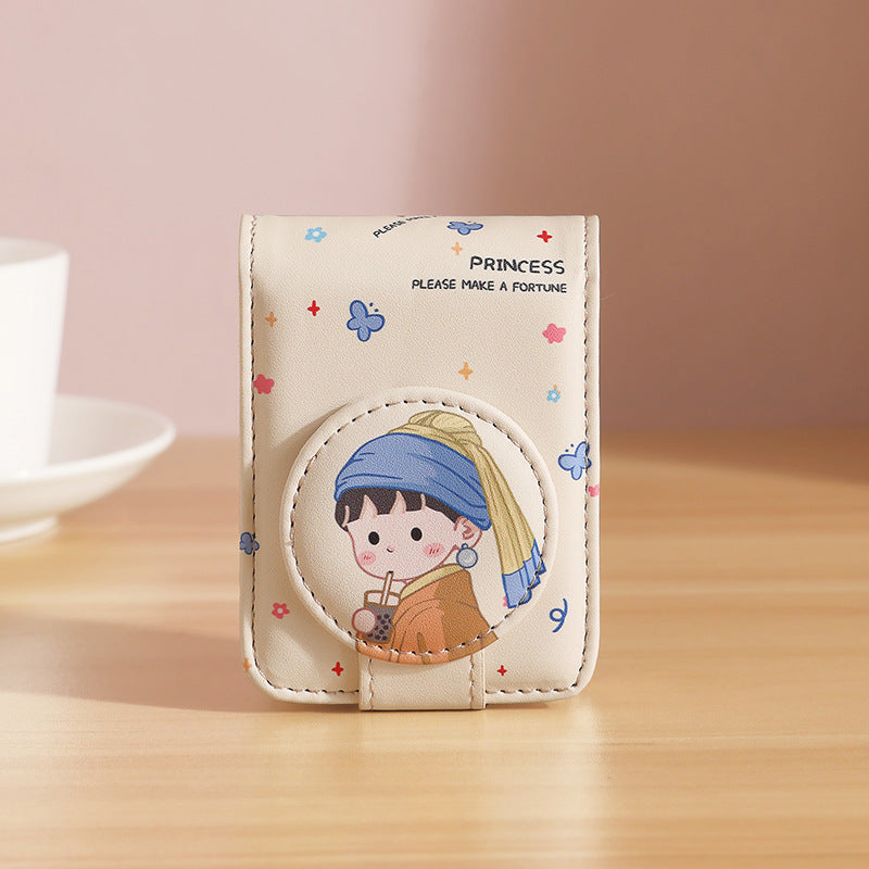 Girl 2 Pack Mini Lipstick Case with Mirror Cute Design Small Makeup Pouch 9.5cm for Handbag Travel Portable Storage