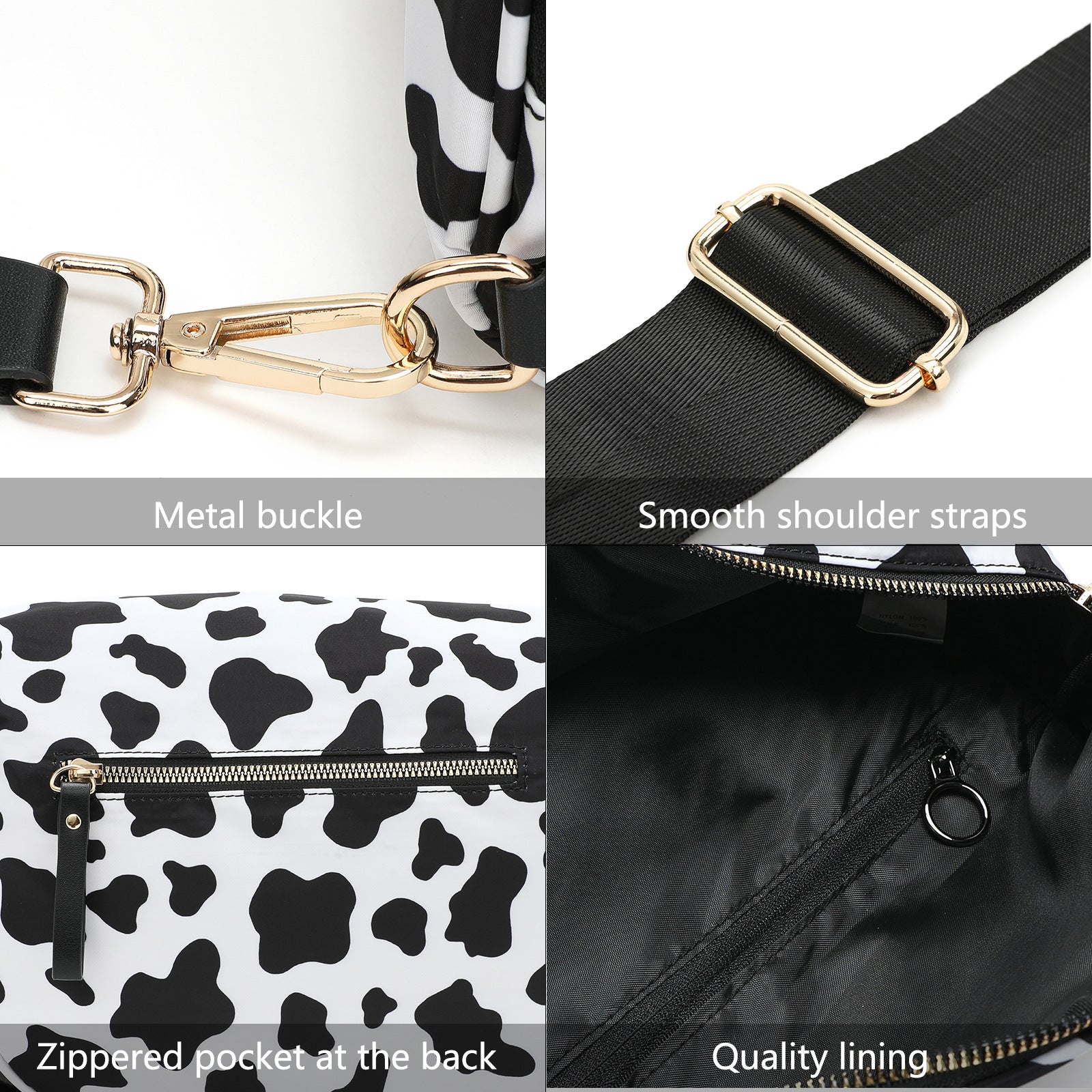 Black-and-white Checkered Pattern Women's Large Crescent Crossbody Bag Lightweight Oxford Cloth Shoulder Sling Purse Adjustable Strap for Travel Gym & Daily Use