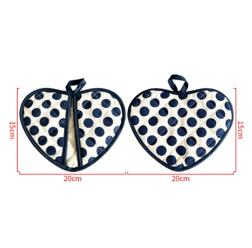 Blue 2 Pack Heart Shaped Oven Mitts Heat Resistant Cotton Pot Holders Double Layer Thick Insulation Kitchen Gloves for Baking Cooking