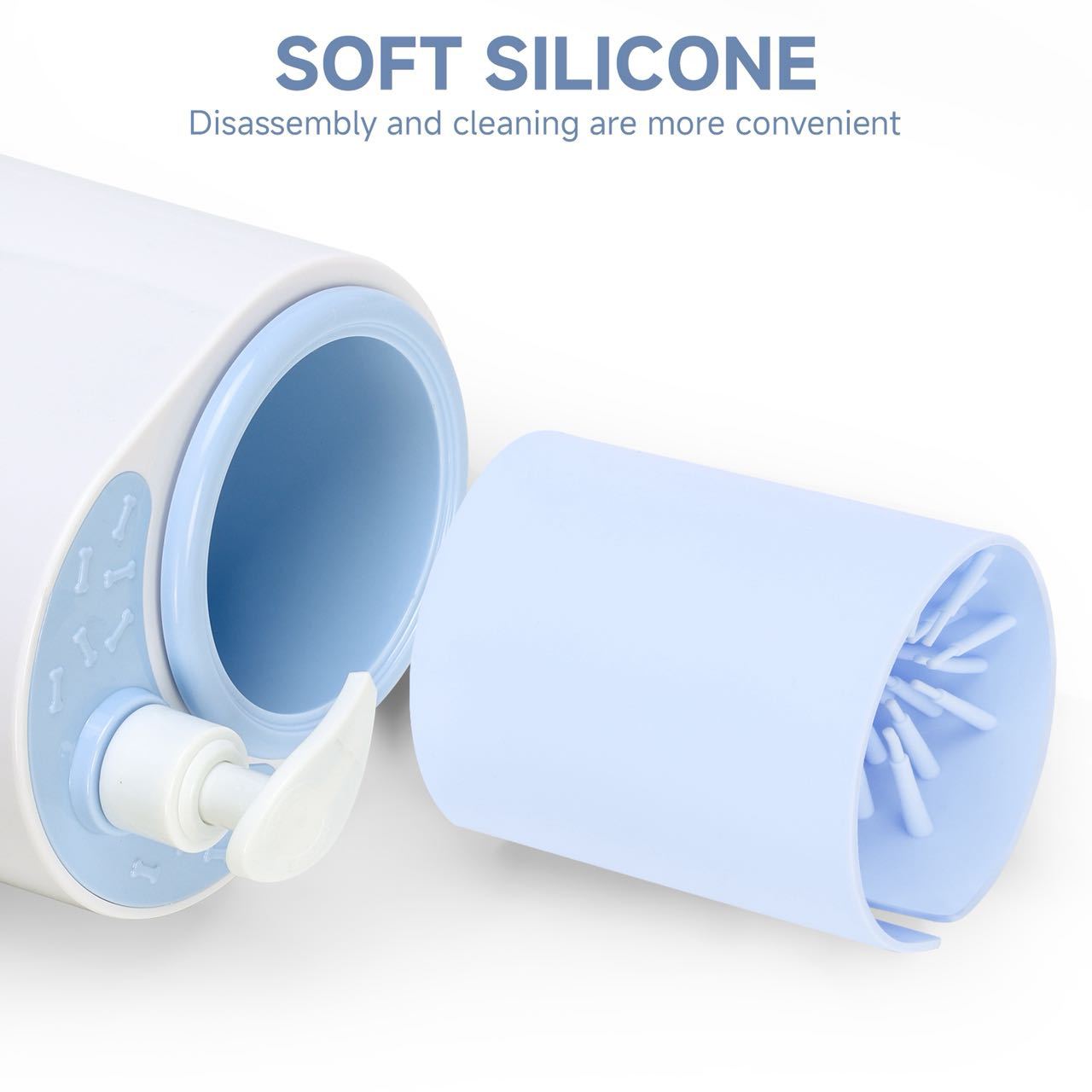 Grey Electric Pet Paw Cleaner Automatic Dog Foot Washer Cup with Built-in Soap Dispenser Soft Silicone Massage Bristles for Small Dogs & Cats