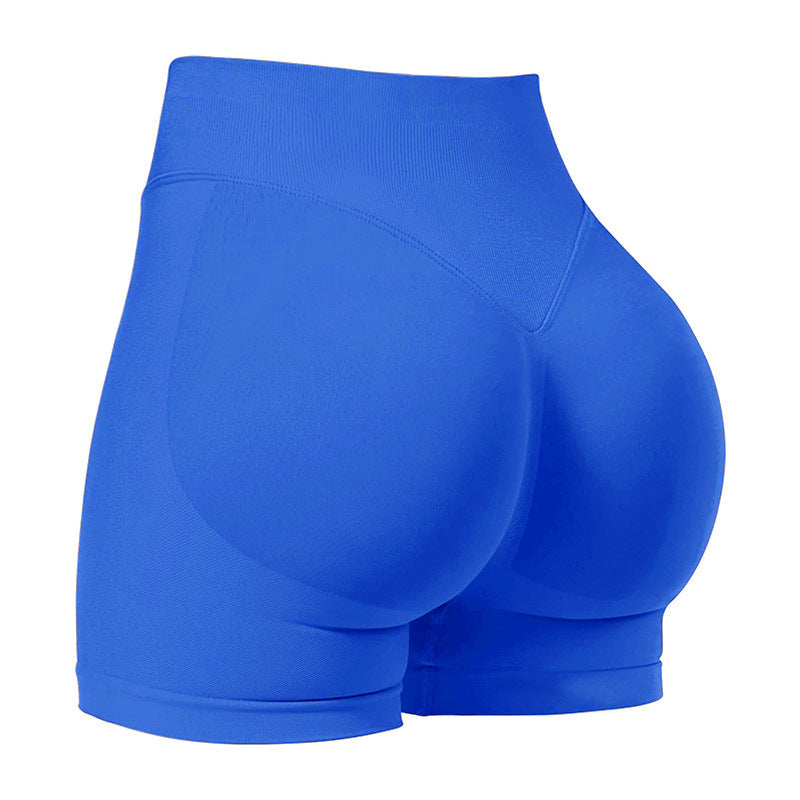 L Electric Blue High-Elastic Hip Yoga Shorts - Seamless Mid-Intensity Pilates Workout Shorts
