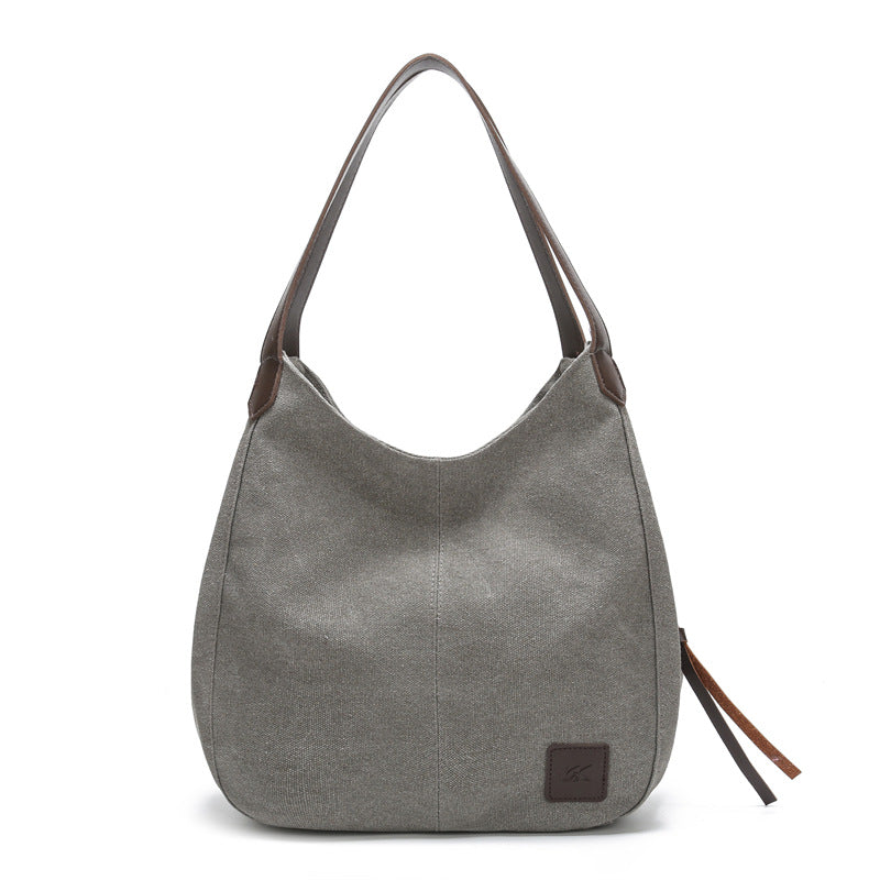 Grey Women's Canvas Hobo Handbag Multi-Compartment Shoulder Tote Bag Minimalist Casual Purse 30cm for Work Shopping & Travel
