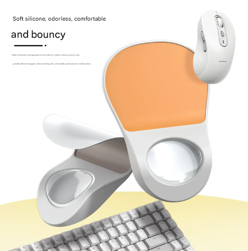 Orange Ergonomic Mouse Pad with Wrist Rest Support Soft Silicone Concave Groove Design 32.5cm Non-Slip Mat for Home Office & Gaming