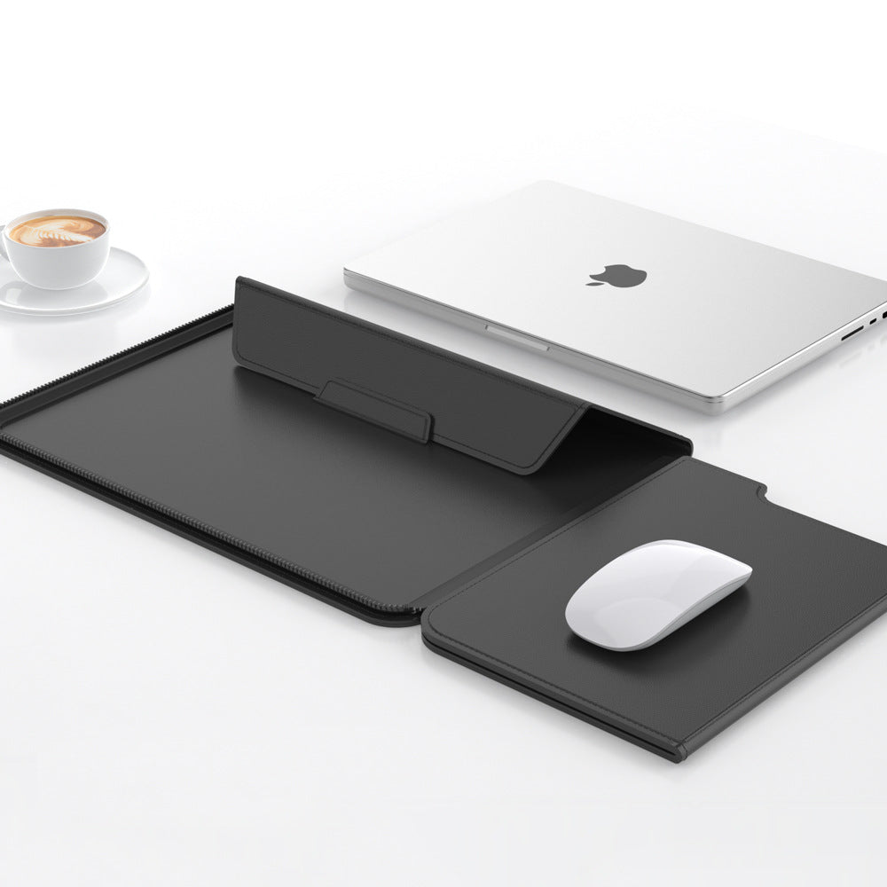 3-in-1 Detachable PU Leather Laptop Sleeve with Ergonomic Stand & Mouse Pad(black 13/14 inch)