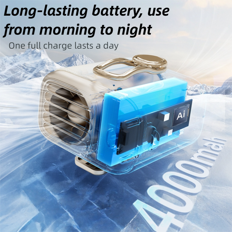 White Portable Fan for Outdoor, Waist Clip, and Desktop Cooling