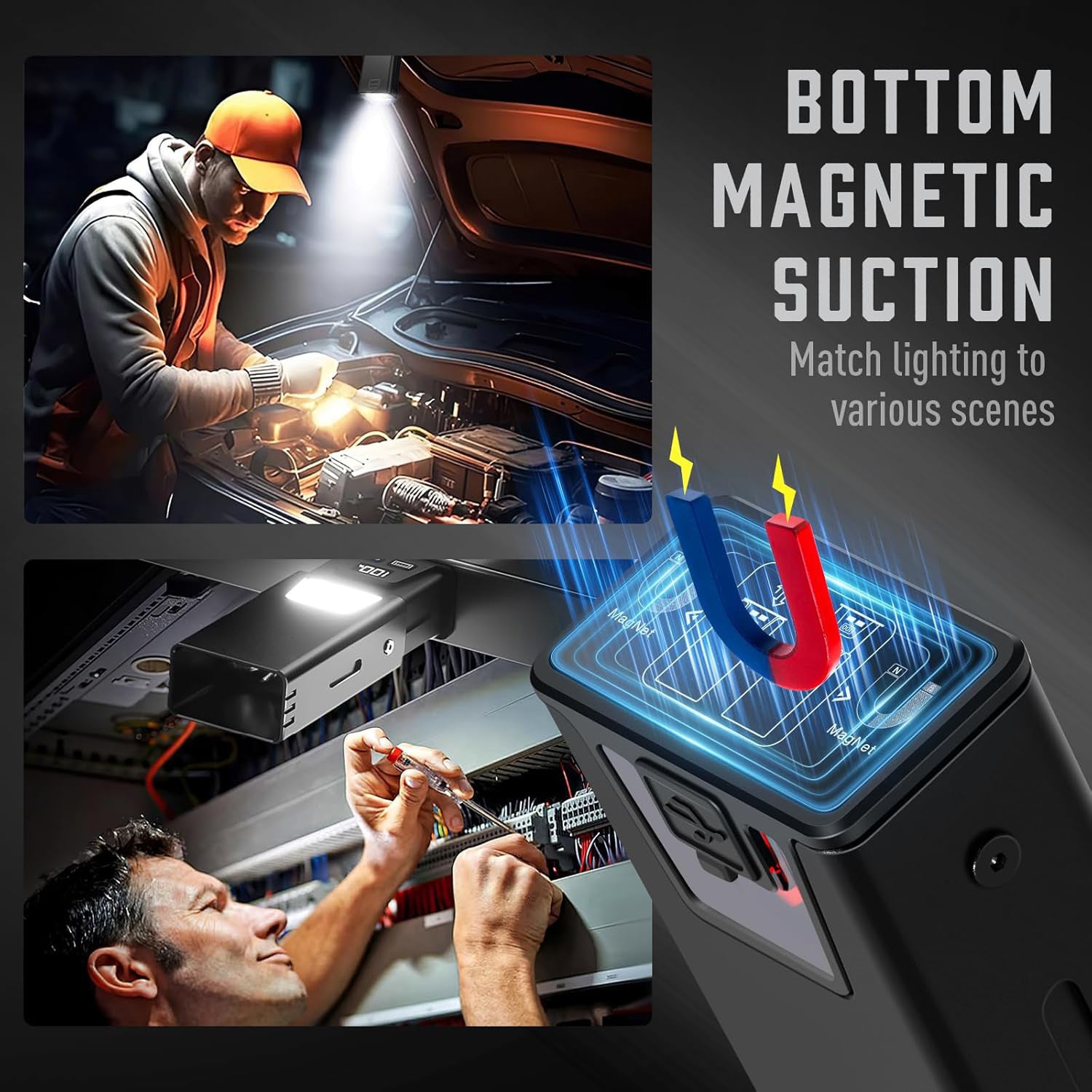 Pink-Blue Magnetic Flashlight: Spotlight, COB Flood, Red&Blue Warning