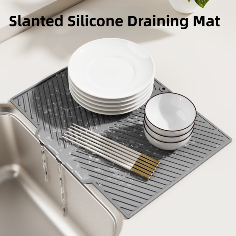 2PC Grey Multi-Use Drain Mat (37x27 cm) – Non-Slip Heat Protection for Dish Drying & Prep