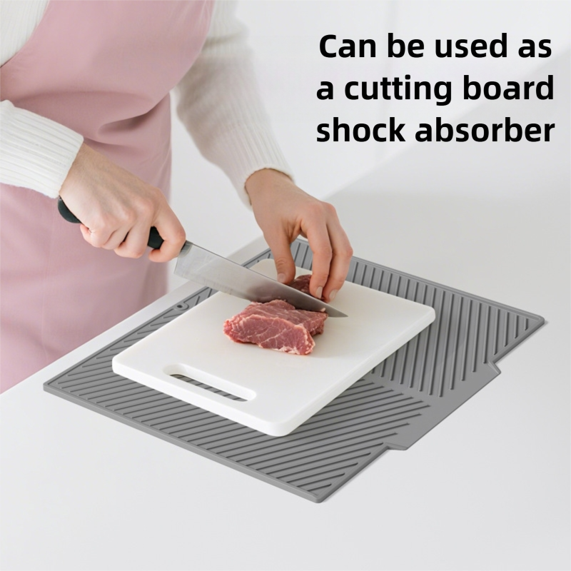 2PC Grey Multi-Use Drain Mat (37x27 cm) – Non-Slip Heat Protection for Dish Drying & Prep
