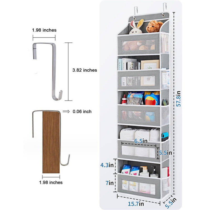 5-Tier Black Over The Door Organizer – Heavy-Duty Hanging Storage (15.7in x 5.5in) with Anti-Tilt Design for Nursery, Pantry & Dorm