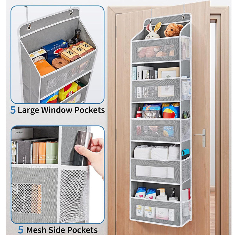 5-Tier Black Over The Door Organizer – Heavy-Duty Hanging Storage (15.7in x 5.5in) with Anti-Tilt Design for Nursery, Pantry & Dorm