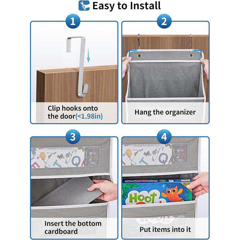 5-Tier Black Over The Door Organizer – Heavy-Duty Hanging Storage (15.7in x 5.5in) with Anti-Tilt Design for Nursery, Pantry & Dorm