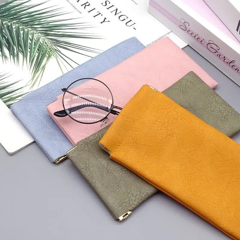 3-Pieces PU Orange Leather Glasses Pouch(18 * 8 CM) – Water Resistant, Soft Lining, Snap Closure, Universal Storage