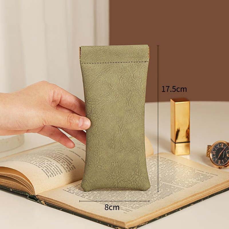 3-Pieces PU Green Leather Glasses Pouch(18 * 8 CM) – Water Resistant, Soft Lining, Snap Closure, Universal Storage