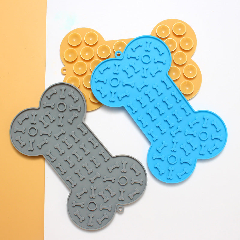 2-Pack Blue Food Grade Silicone Dog Lick Mat - Bone Shape Slow Feeder for Anxiety Relief, Training & Bath Time - Non-Slip Suction Cups
