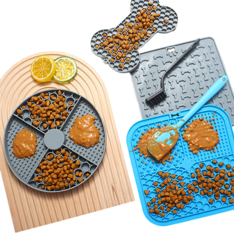 2-Pack Yellow Food Grade Silicone Dog Lick Mat - Bone Shape Slow Feeder for Anxiety Relief, Training & Bath Time - Non-Slip Suction Cups