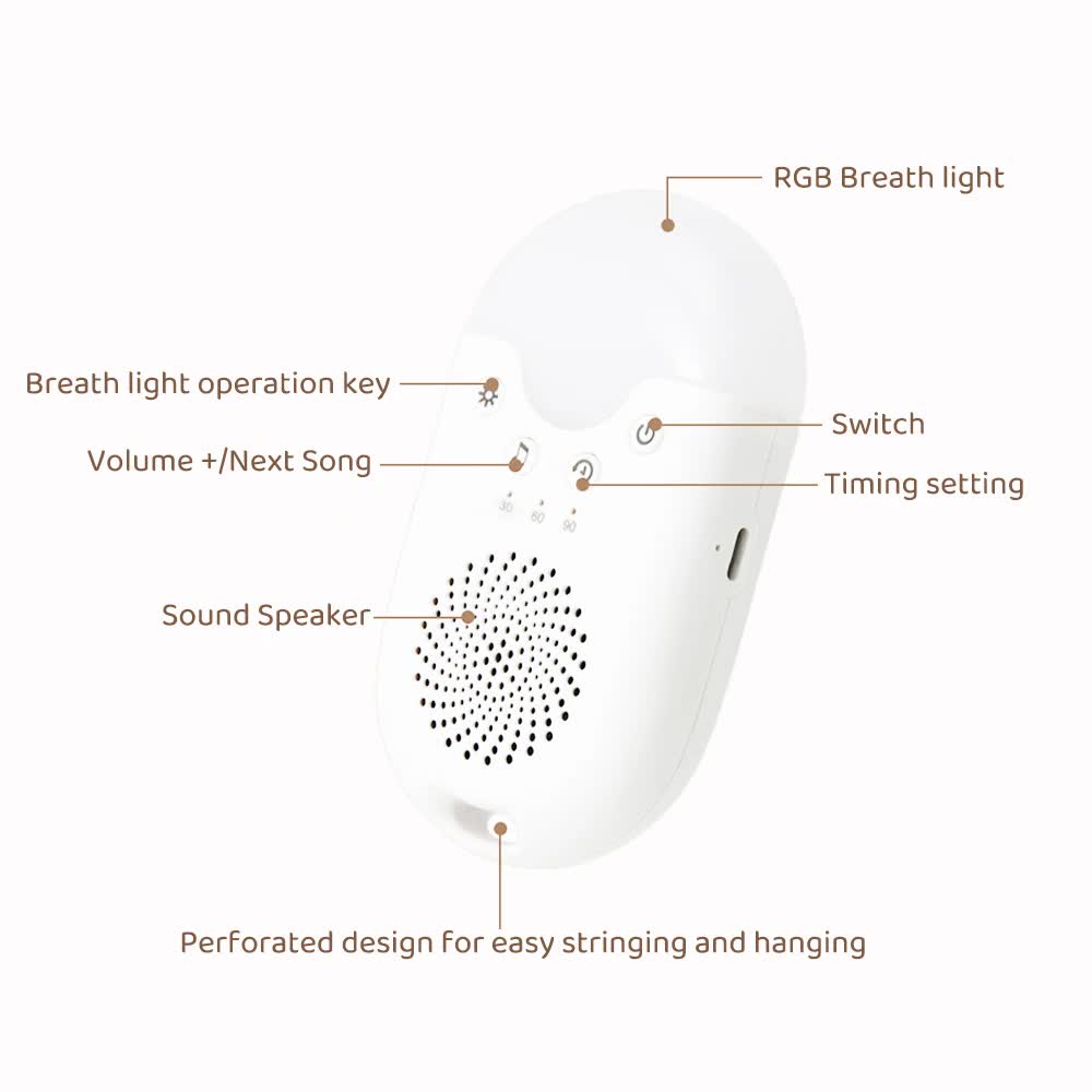 Portable Baby Sleep White Noise Machine(12.5*7*3.5 CM) With Soothing Sounds, RGB Night Light & Auto Timer - USB-C Rechargeable