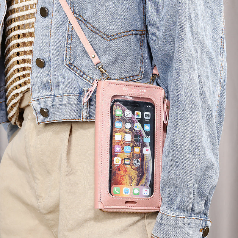 Two-Piece Grey Set Anti-Theft Touch Screen Mini Crossbody Phone Bag for Women (20x11.5x4.5cm) - Multi-functional PU Leather Wallet Pouch