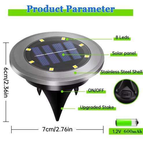 4-Pack Solar LED In-Ground White Light Set (Single 7.1x7.1x6.1cm) - Stainless Steel Waterproof Outdoor Garden Pathway and Landscape Spike Lamp