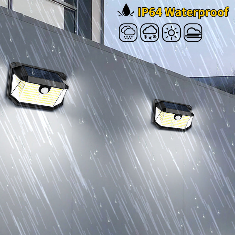 2-Pack Solar Motion Sensor Wall Light(416-Bead LED) -  3 Lighting Modes, IP64 Waterproof, Three-Sided Wide-Angle Lighting for Outdoor Security and Garden Lighting