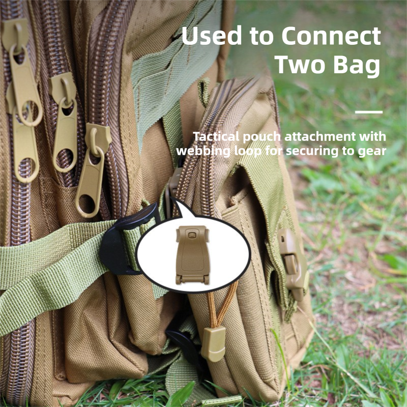 10 Pack Black MOLLE Clip Tactical Strap-Management Tool - Ultralight Portable Backpack Buckle for Tactical Outdoor Gear Attachment