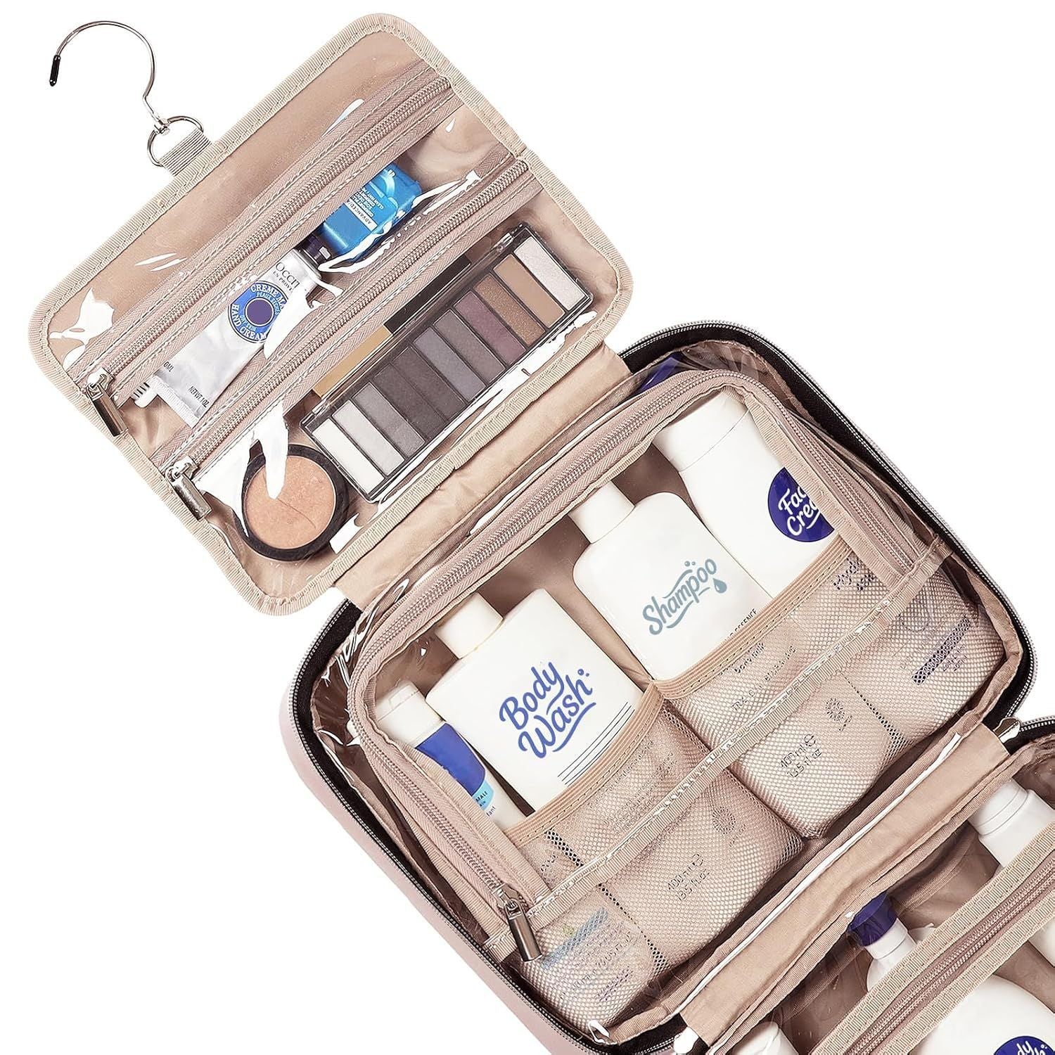 Green Large Capacity Hanging Toiletry Bag for Women(30.5 x 22.5 x 12 cm) - Checked Pattern Waterproof Cosmetic Organizer, Dry/Wet Separation & Multi-Compartment