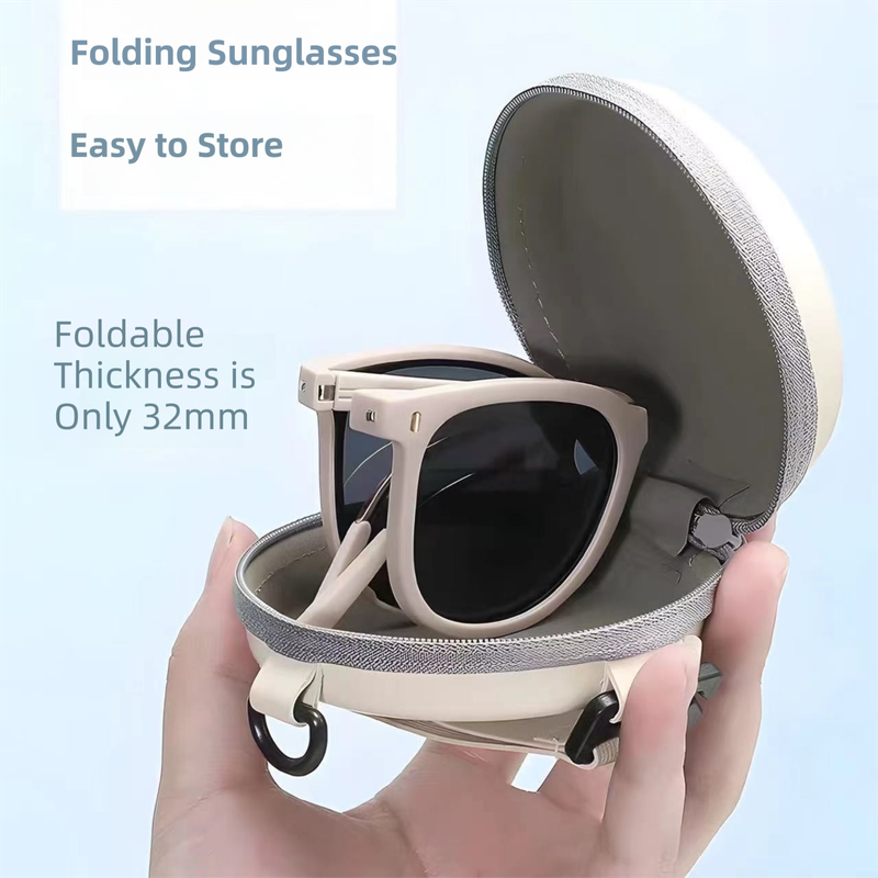 Ultra-Light Foldable TR Sunglasses for Women with Storage Bag - 15° Adjustable Temples & Premium Hinges, UV Protection (White Frame/Grey Lenses)