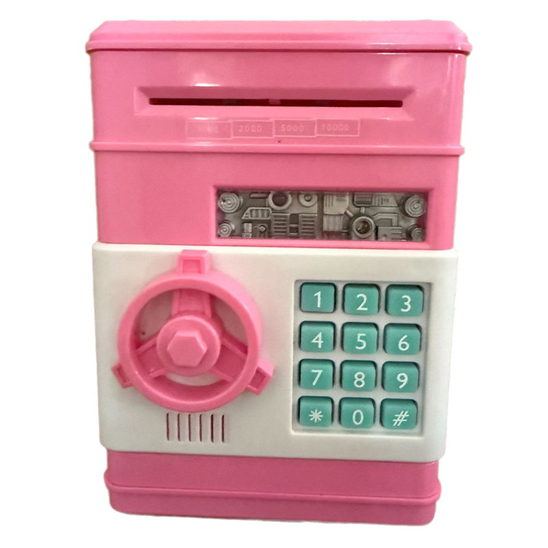 2-Piece Pink Smart ATM Piggy Banks - Kids Electronic Money Safe with Password Lock & Auto-Roll in/out Feature