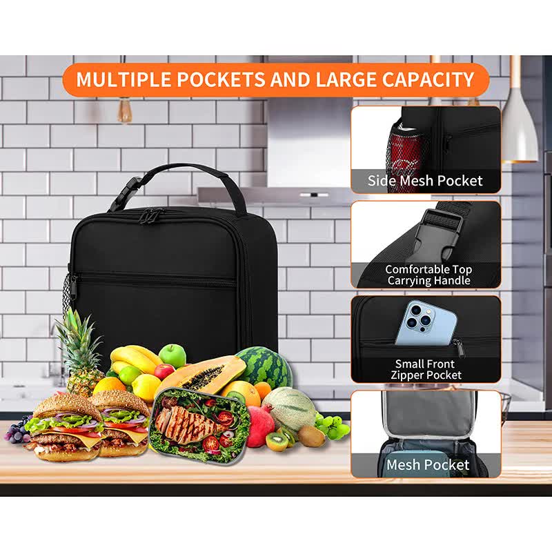 Light Grey Portable Insulated Lunch Bag - Oxford Cloth Handheld Meal Prep Tote, Large-Capacity Square Upright Design for School Office