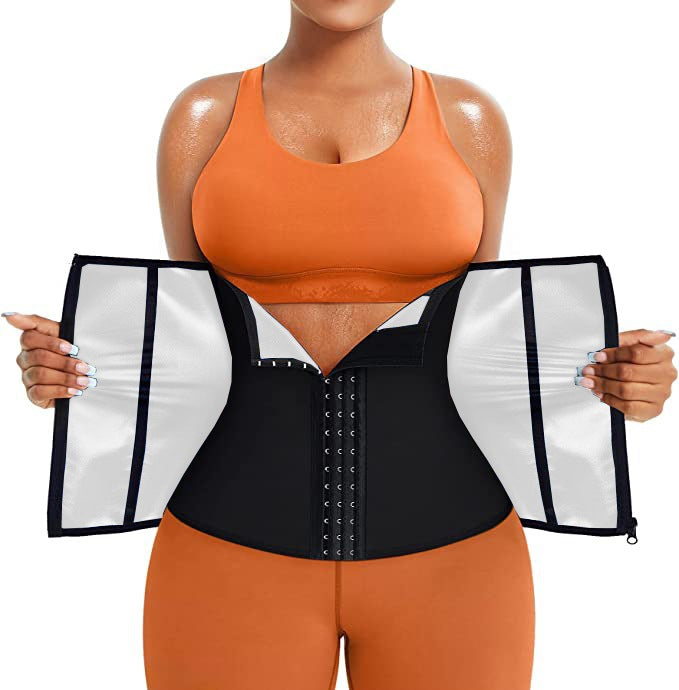 Silver Ion Sauna Waist Trainer for Women(Size L) - 2-in-1 Zipper and Hook/Eye Sweat-Wicking Sports Girdle, Postpartum Fitness Shapewear