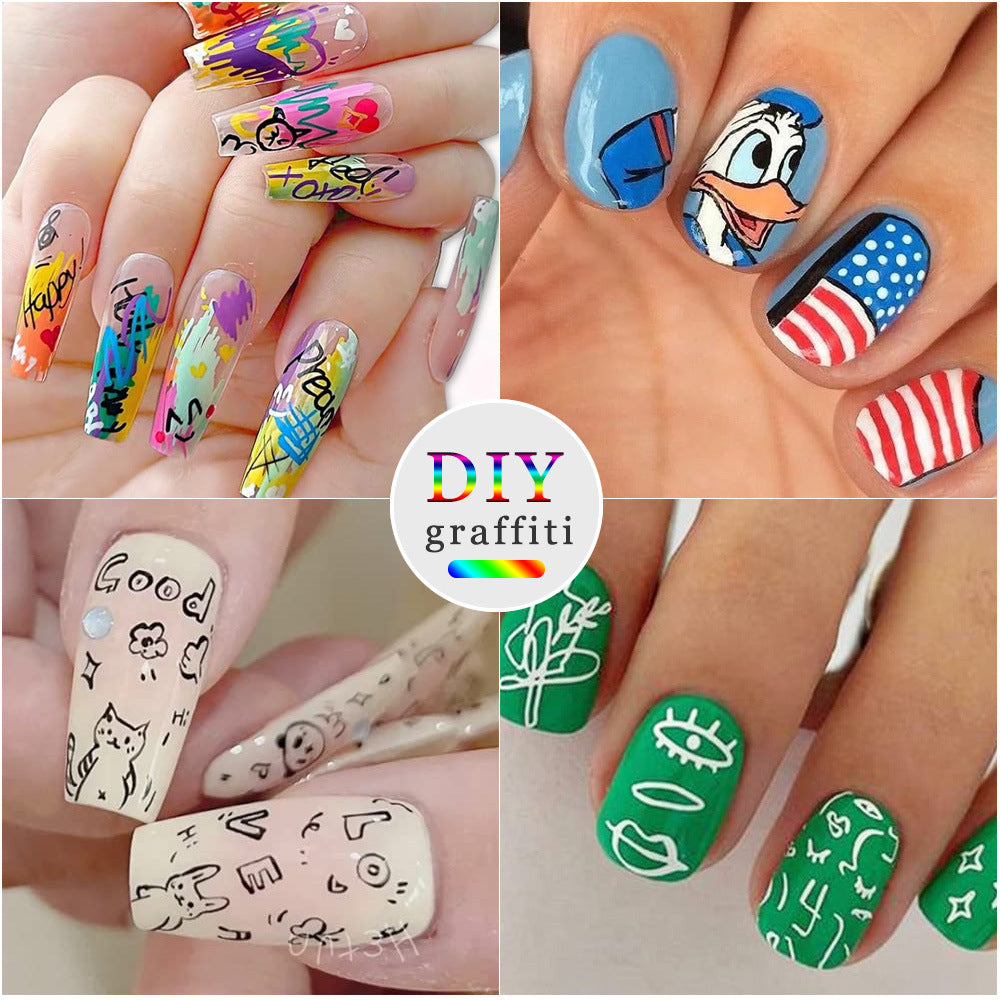 12-Color Acrylic Nail Art Marker Pen Set - Waterproof and Quick Drying, DIY Beauty Nail and Artistic Graffiti Pens