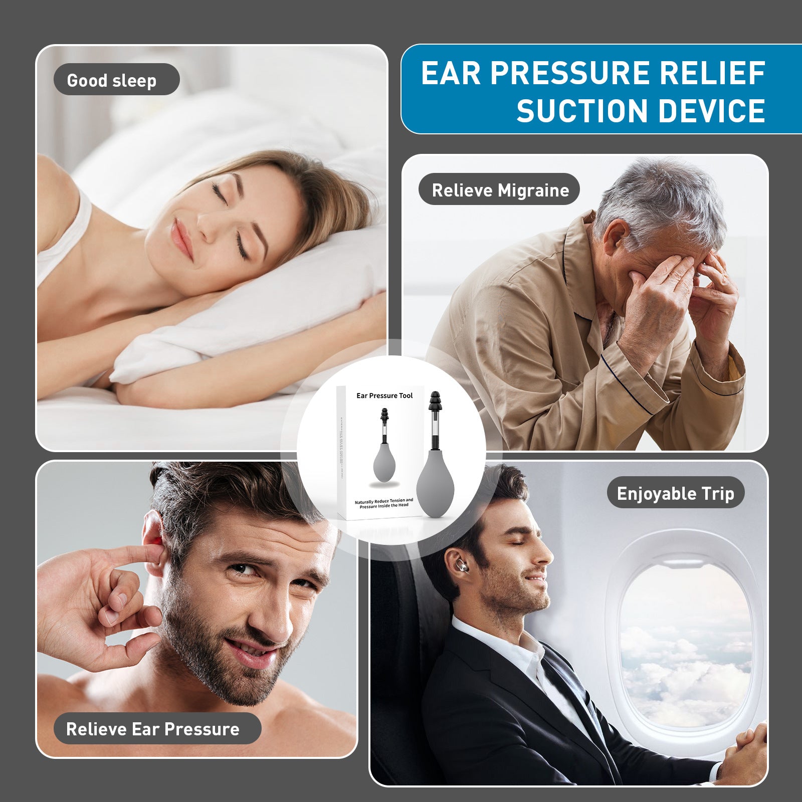 Black Portable Manual Ear Massager - Natural Relief and Decompression Tool, Inner Ear Pressure Stimulator Device