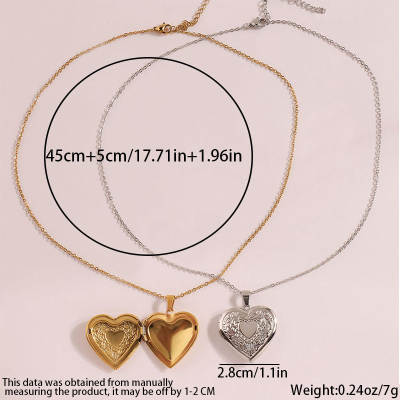 2-Pack Luxury Fading-Resistant Titanium Steel Heart Locket Necklace(Sliver & Gold) - Simple Photo Frame Pendant on Collarbone Chain
