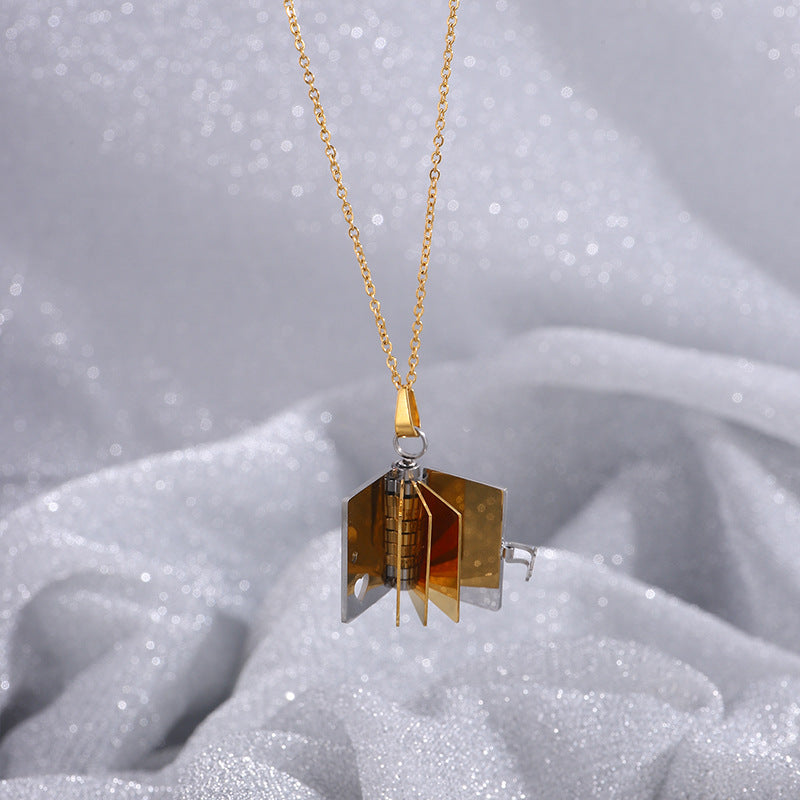 Black-Sliver Titanium Steel Fading-Resistant Envelope Locket Necklace - Openable Love Letter Pendant for Couples