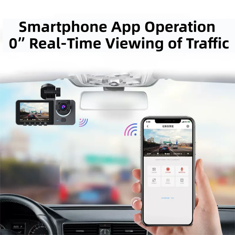1080P 3 Million Pixels Triple-Lens Car Dash Camera with WiFi - 170° Wide Angle Coverage, 2.7-Inch Display Screen & Reversing Aid