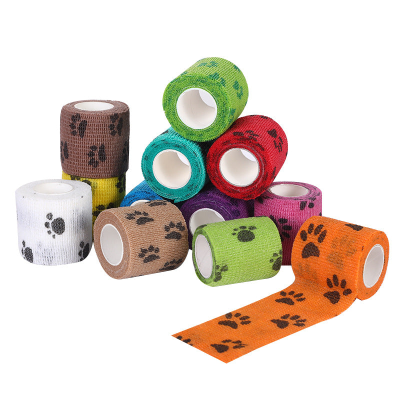 Pet Medical Therapy Self Adhesive Bandage Set(12 Volumes:7.5CM*4.5M) - Elastic Cute First Aid for Dogs and Cats & Humans, 12 Paw Colors