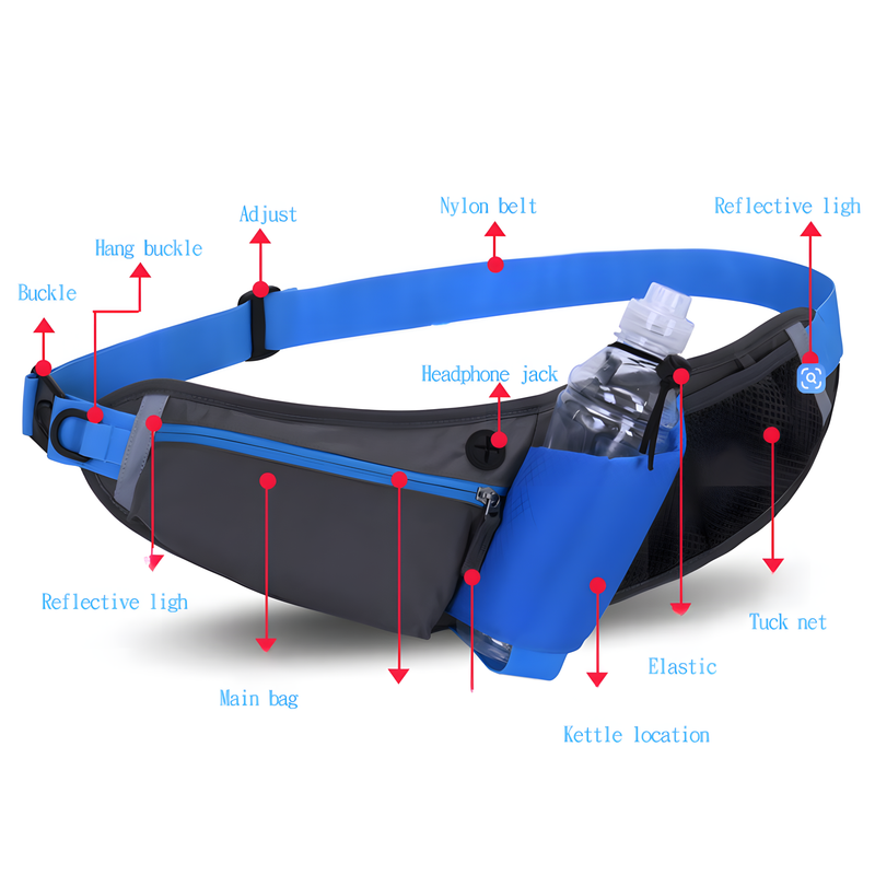 Red Adjustable Large Capacity Outdoor Sports Running Waist Pack(Waistline 70-160CM) - Multifunctional Marathon Pouch With Water Bottle Holder & Headphone Exit