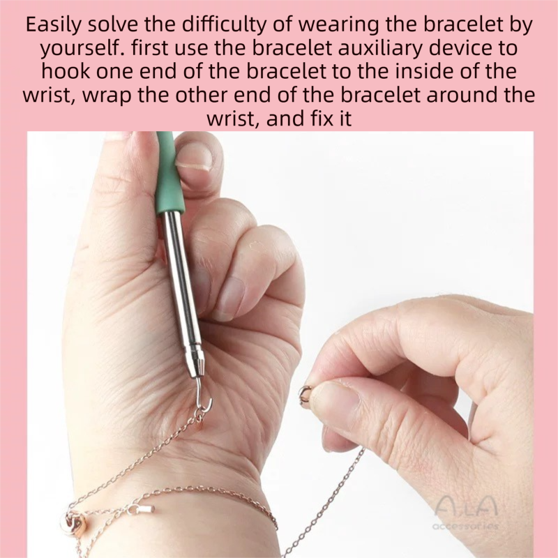 2-Pack Green Jewelry Fastener Helper Tool - Quick Bracelet & Fine Chain Wearer Aid With Telescopic Titanium Steel Hook