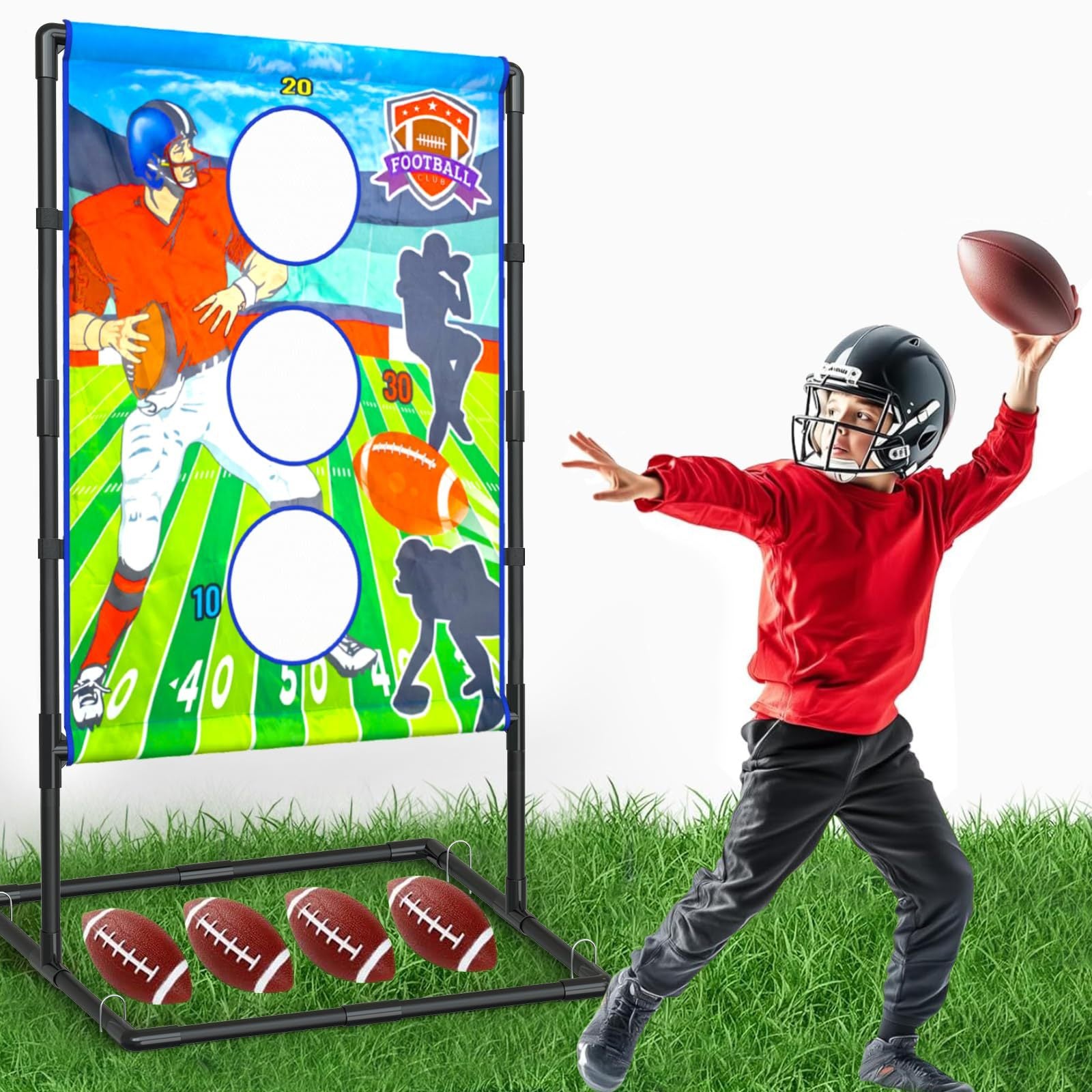 Outdoor/Indoor Portable Rugby Toss Game Set - Football Target Frame & Rugby Toss Activity Toy, Durable & Easy Assembly Sports Equipment