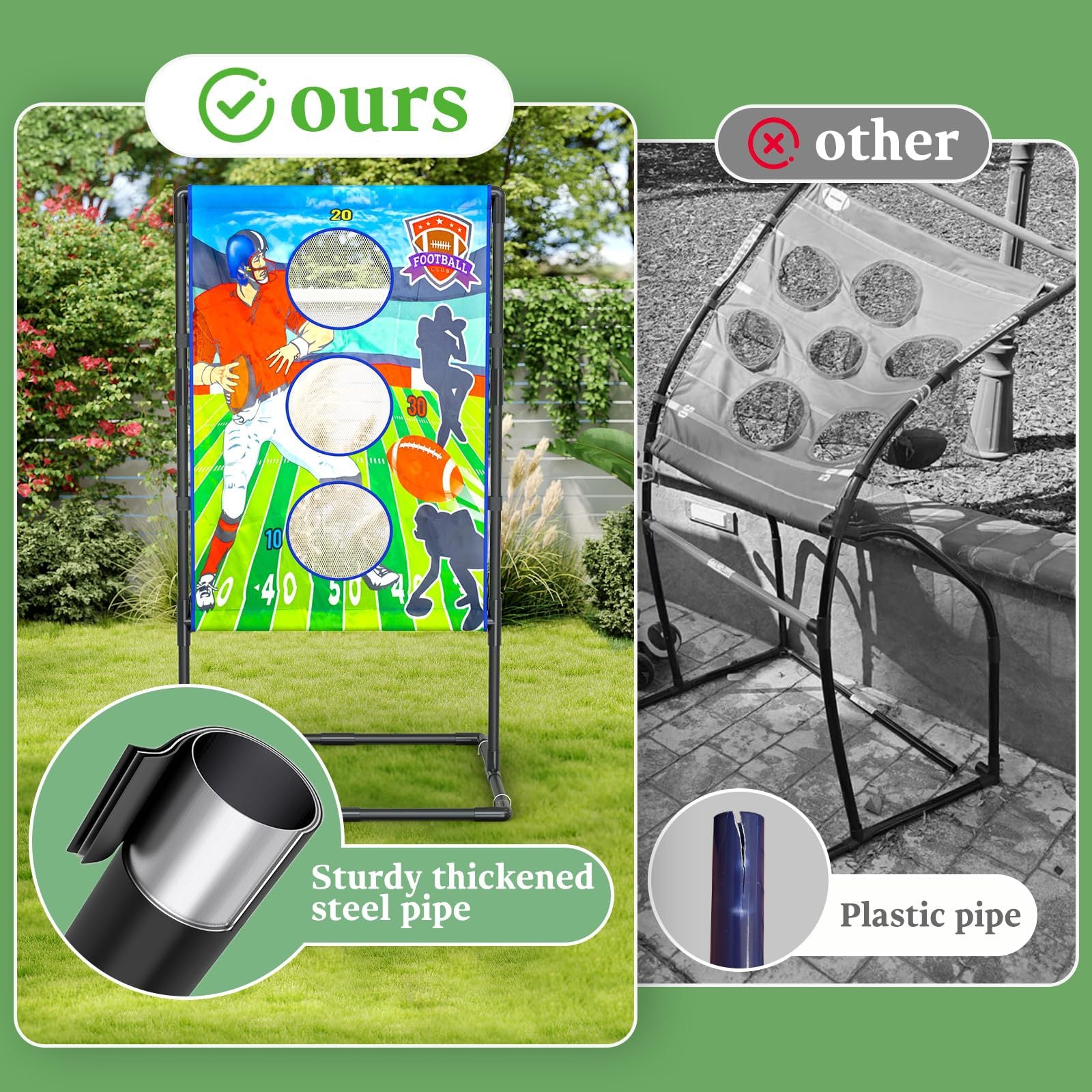 Outdoor/Indoor Portable Rugby Toss Game Set - Football Target Frame & Rugby Toss Activity Toy, Durable & Easy Assembly Sports Equipment