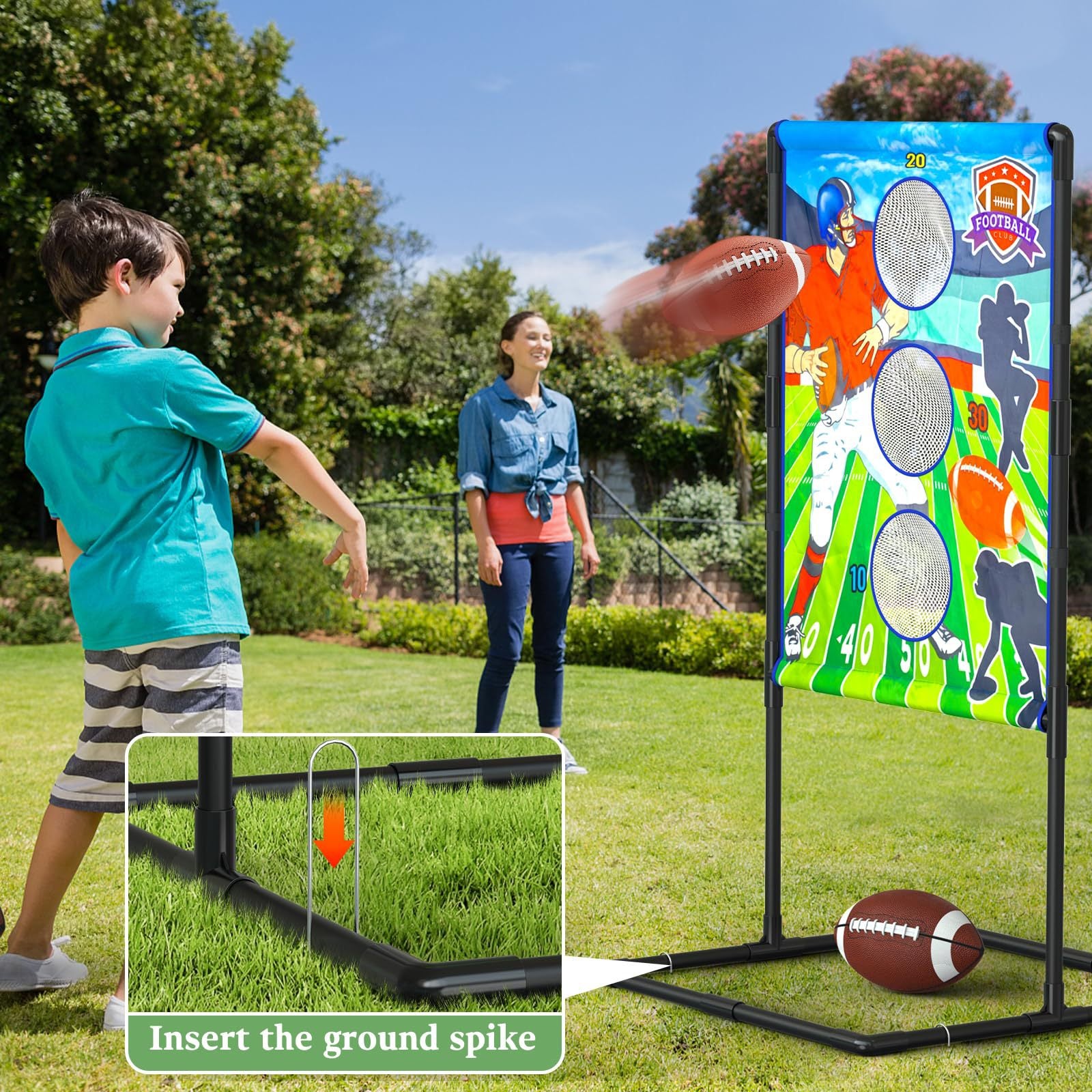 Outdoor/Indoor Portable Rugby Toss Game Set - Football Target Frame & Rugby Toss Activity Toy, Durable & Easy Assembly Sports Equipment