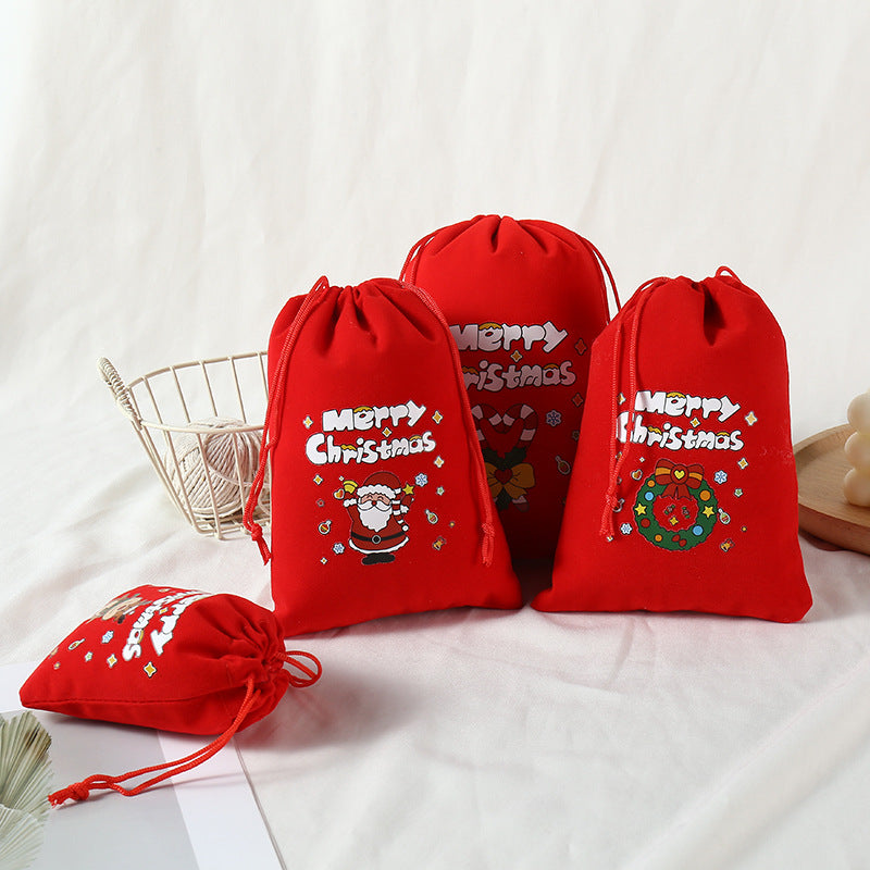 2-Pack Luxury Red Velvet Christmas Tree Gift Bag(13x18CM) - Festive Drawstring Storage Bag for Candy, Gifts & Apple Packaging