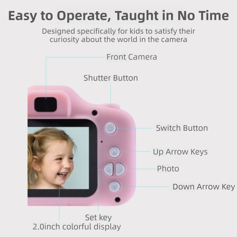 X2 Pink HD Dual Lens Kids Cat Digital Camera - Multi-Functions With 20MP Interpolation, Photo & Multiple Filters, 1080P Video and Game