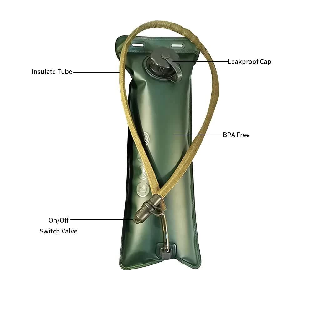 Outdoor Green 2L Hydration Bladder for Running & Cycling - Eco-Friendly PEVA Material Water Reservoir Pack Insert with Bite Valve & 93CM Water Pipe