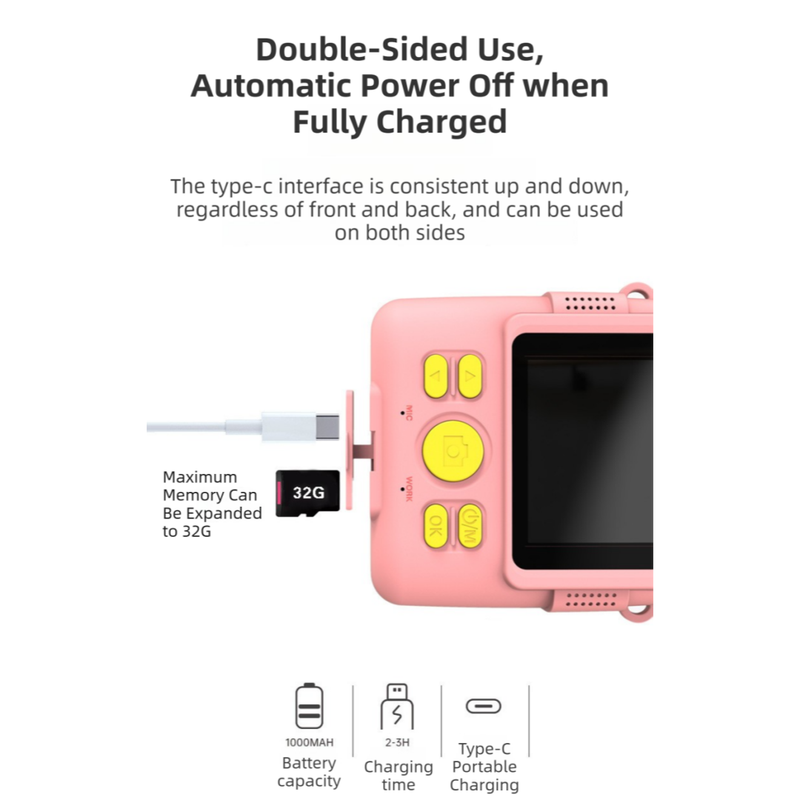 Pink ABS-681 Portable Kids Mini Digital Polaroid with 32GB Card, 3 Rolls Printing Paper & 6 Color Pens - Instant Print Thermal Photo Printer for DIY Fun