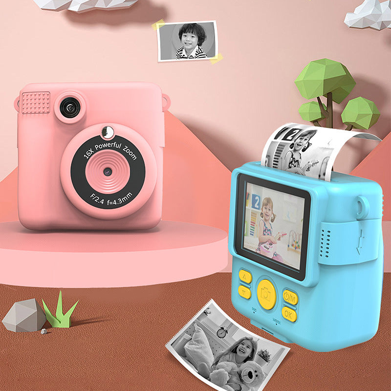 Pink ABS-681 Portable Kids Mini Digital Polaroid with 32GB Card, 3 Rolls Printing Paper & 6 Color Pens - Instant Print Thermal Photo Printer for DIY Fun